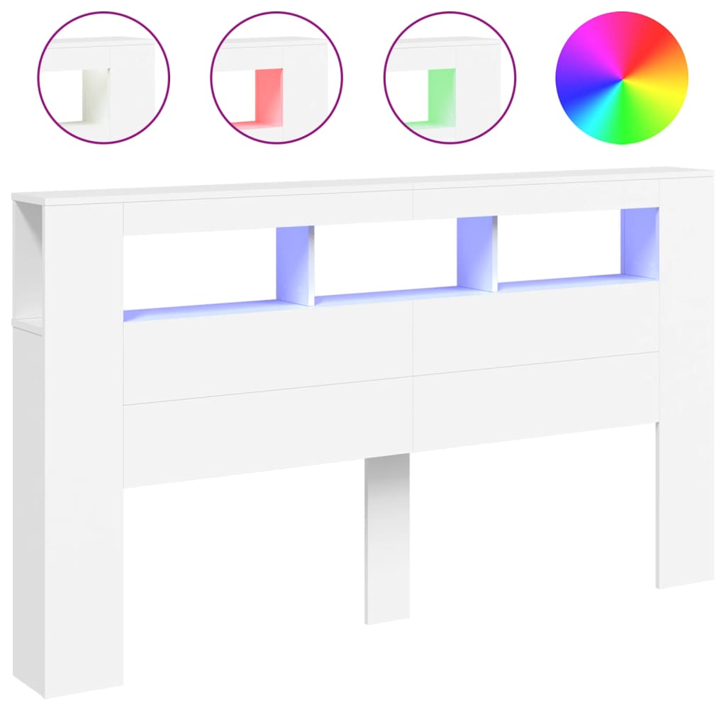 Sengegavl med LED hvit 180x18,5x103,5 cm konstruert tre