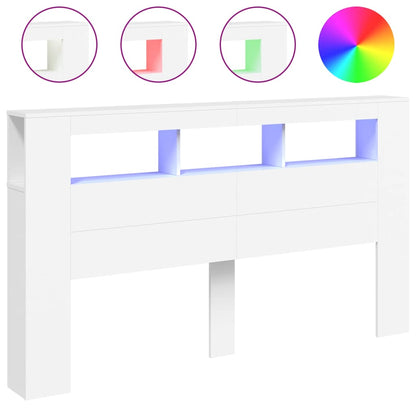 Sengegavl med LED hvit 180x18,5x103,5 cm konstruert tre