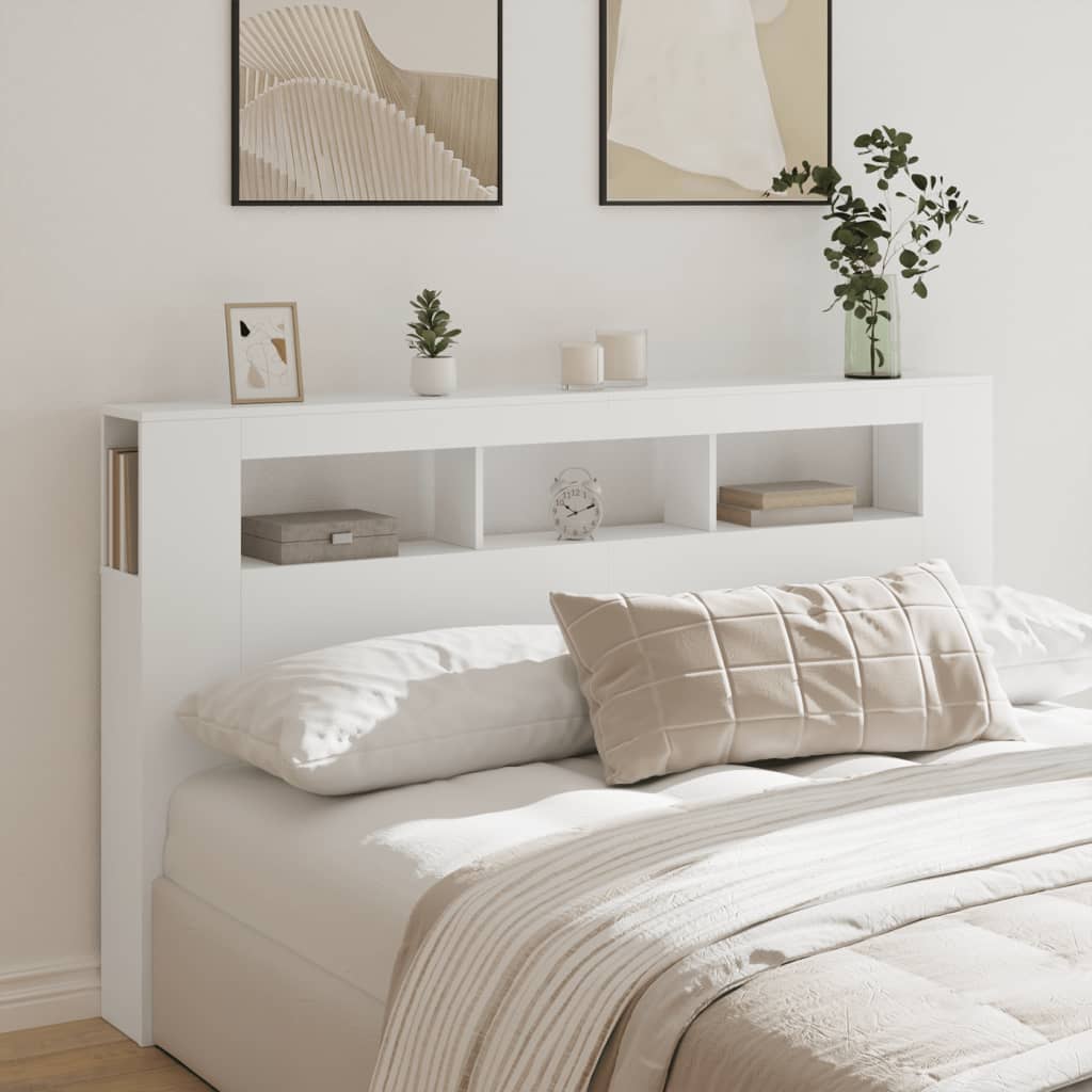 Sengegavl med LED hvit 180x18,5x103,5 cm konstruert tre