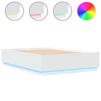 Sengeramme med LED-lys hvit 120x200 cm konstruert tre