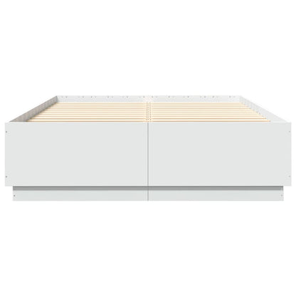 Sengeramme med LED-lys hvit 120x200 cm konstruert tre