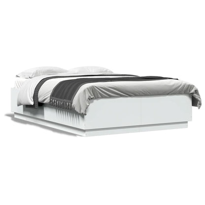 Sengeramme med LED-lys hvit 120x200 cm konstruert tre