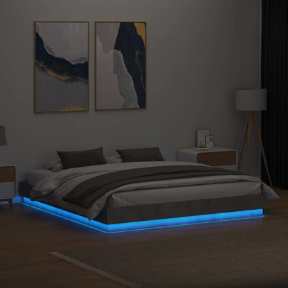 Sengeramme med LED-lys betonggrå 200x200 cm