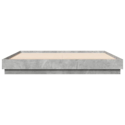 Sengeramme med LED-lys betonggrå 200x200 cm