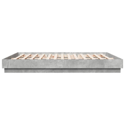 Sengeramme med LED-lys betonggrå 200x200 cm