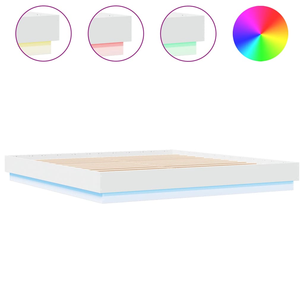 Sengeramme med LED-lys hvit 180x200 cm
