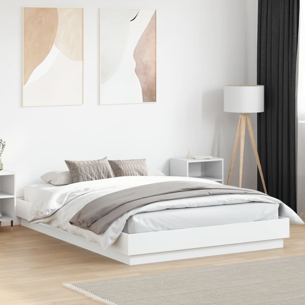 Sengeramme med LED-lys hvit 120x200 cm