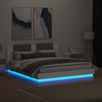 Sengeramme med hodegavl og LED-lys hvit 200x200 cm