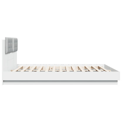 Sengeramme med hodegavl og LED-lys hvit 200x200 cm