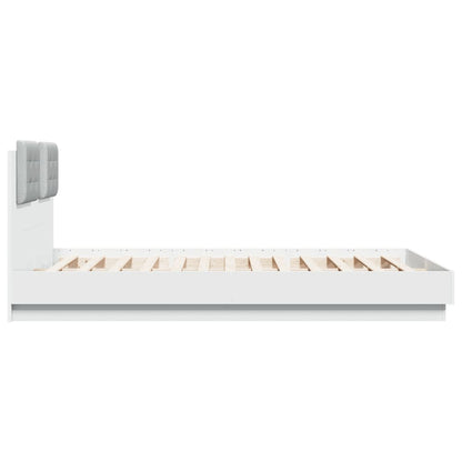 Sengeramme med hodegavl og LED-lys hvit 120x200 cm