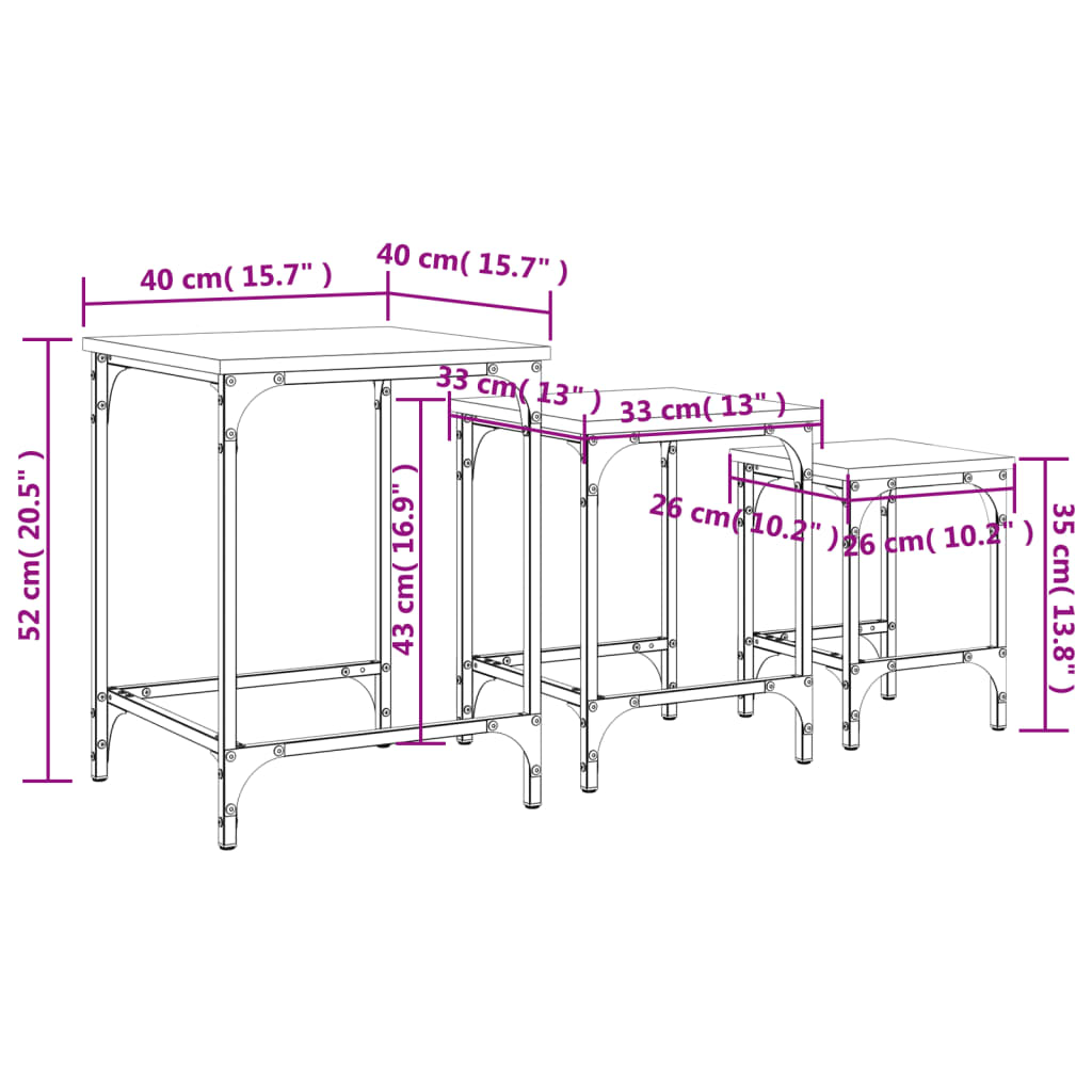 Stablebare salongbord 3 stk svart konstruert tre