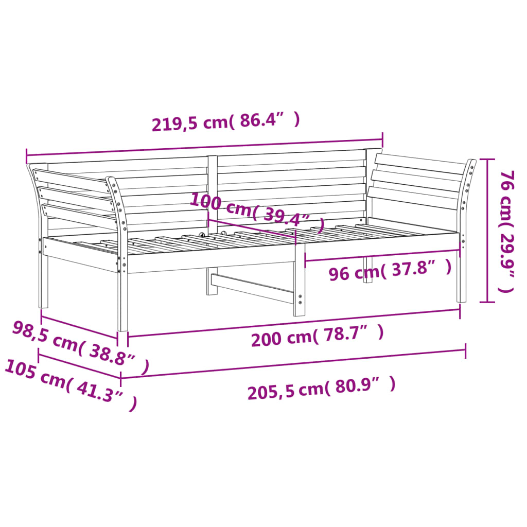 Dagseng uten madrass 100x200 cm heltre furu