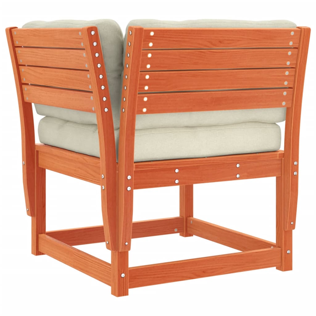 Hagesofa for hjørne med pute voksbrun 73x73x78 cm heltre furu