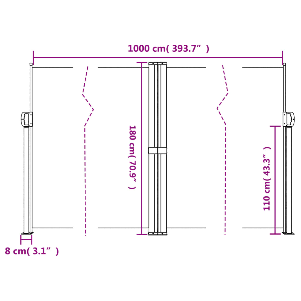 Uttrekkbar sidemarkise 180x1000 cm blå