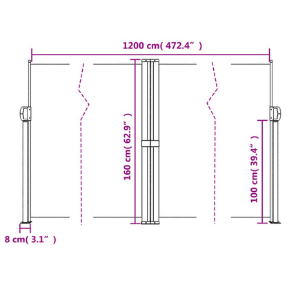 Uttrekkbar sidemarkise 160x1200 cm svart