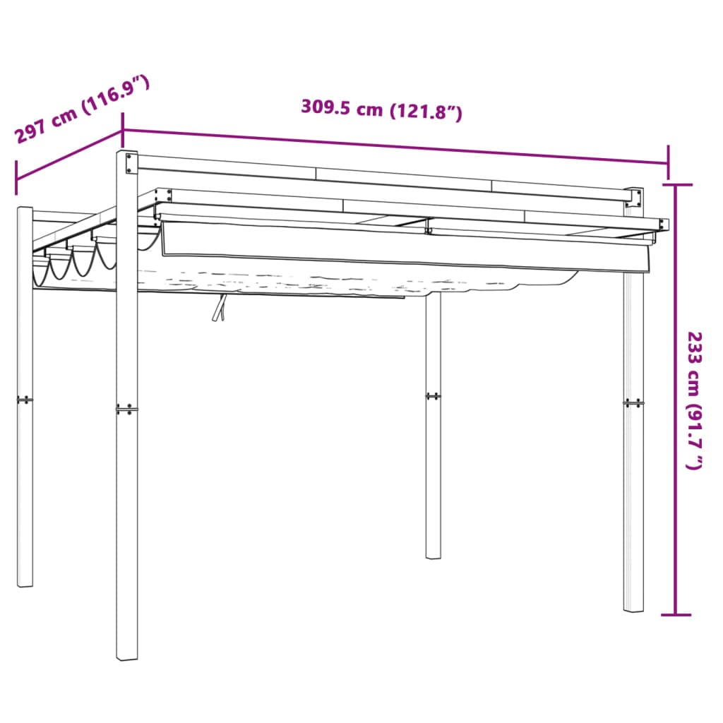 Hagepaviljong med uttrekkbar tak gråbrun 3x3 m aluminium