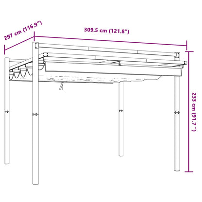 Hagepaviljong med uttrekkbar tak gråbrun 3x3 m aluminium