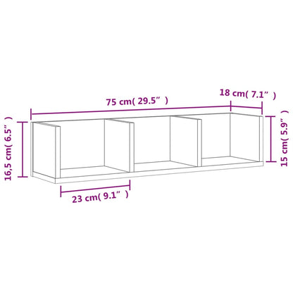 Veggskap betonggrå 75x18x16,5 cm konstruert tre