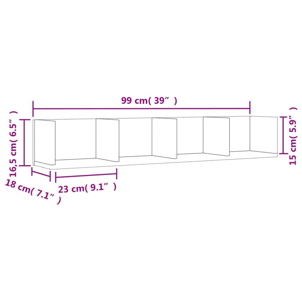 Veggskap 2 stk hvit 99x18x16,5 cm konstruert tre