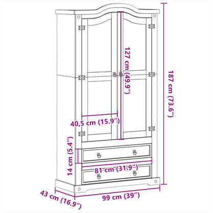 Vitrine Corona 99x43x187 cm heltre furu