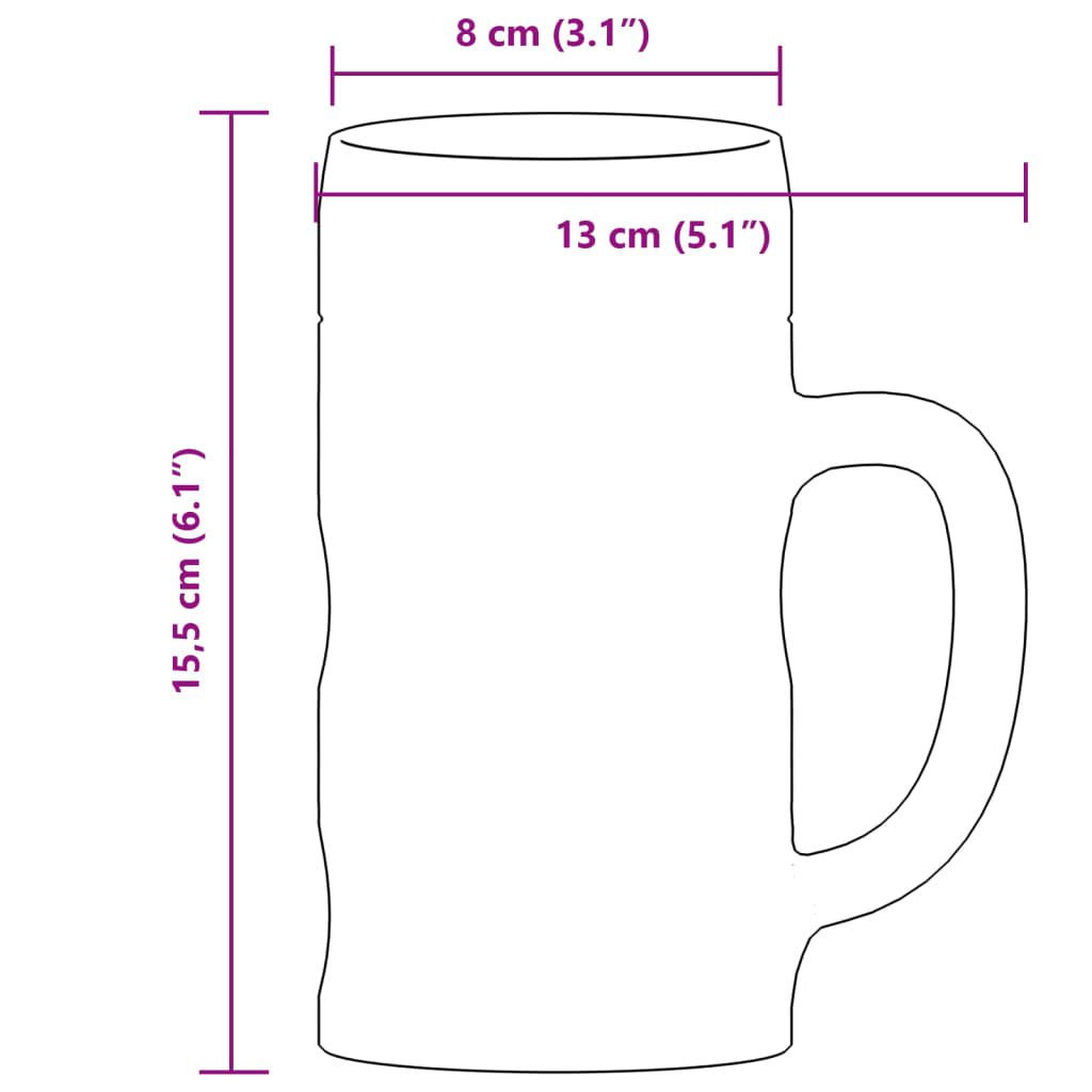 Ølkrus med håndtak glass 6 stk 500 ml