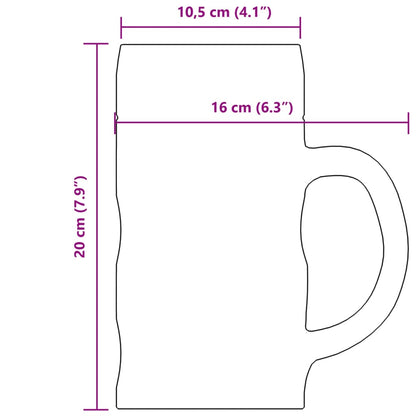 Ølkrus med håndtak glass 6 stk 1000 ml