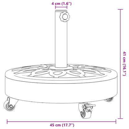 Parasollfot med hjul for Ø38 / 48 mm stenger 27 kg rund