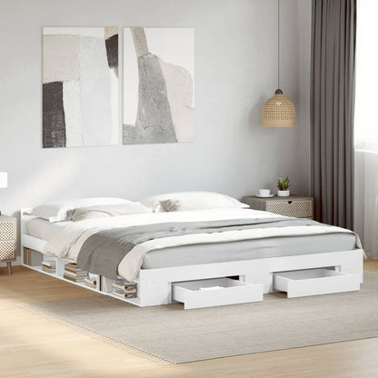 Sengeramme med skuffer hvit 180x200 cm konstruert tre