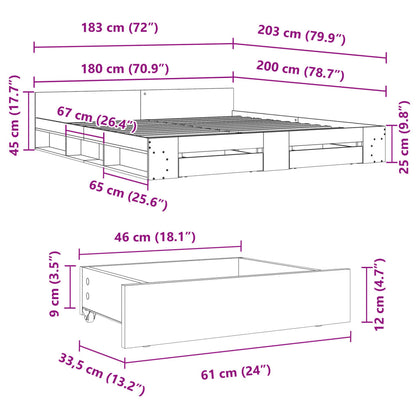 Sengeramme med skuffer hvit 180x200 cm konstruert tre