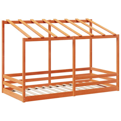 Barneseng med tak voksbrun 90x200 cm heltre furu