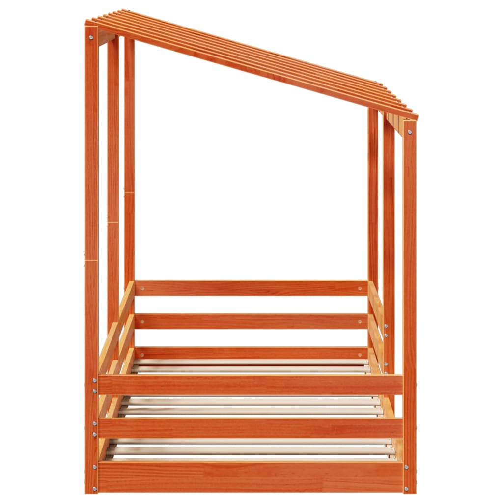 Barneseng med tak voksbrun 90x200 cm heltre furu