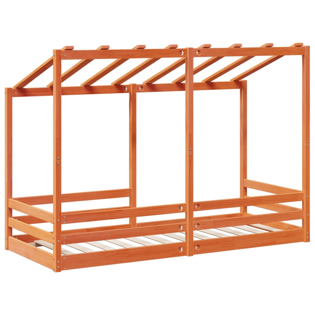 Barneseng med tak voksbrun 90x190 cm heltre furu