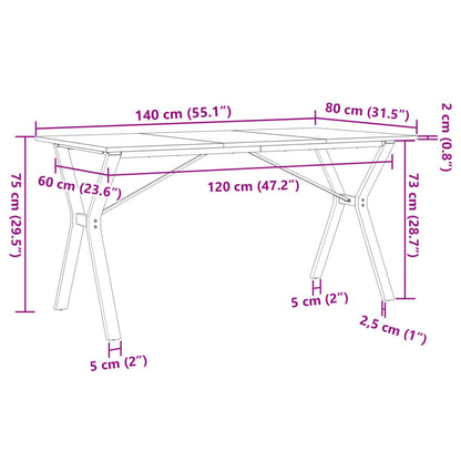 Spisebord Y-ramme 140x80x75 cm heltre furu og støpejern