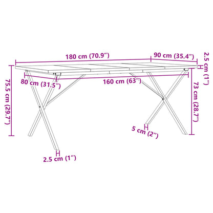 Spisebord X-ramme 180x90x75,5 cm heltre furu og støpejern