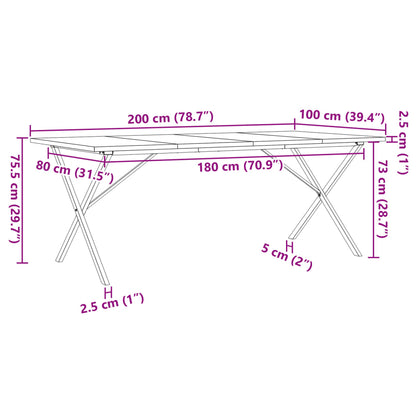 Spisebord X-ramme 200x100x75,5 cm heltre furu og stål