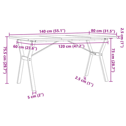 Spisebord Y-ramme 140x80x75,5 cm heltre furu og støpejern