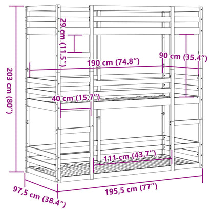 Trippel køyeseng 90x190 cm heltre furu
