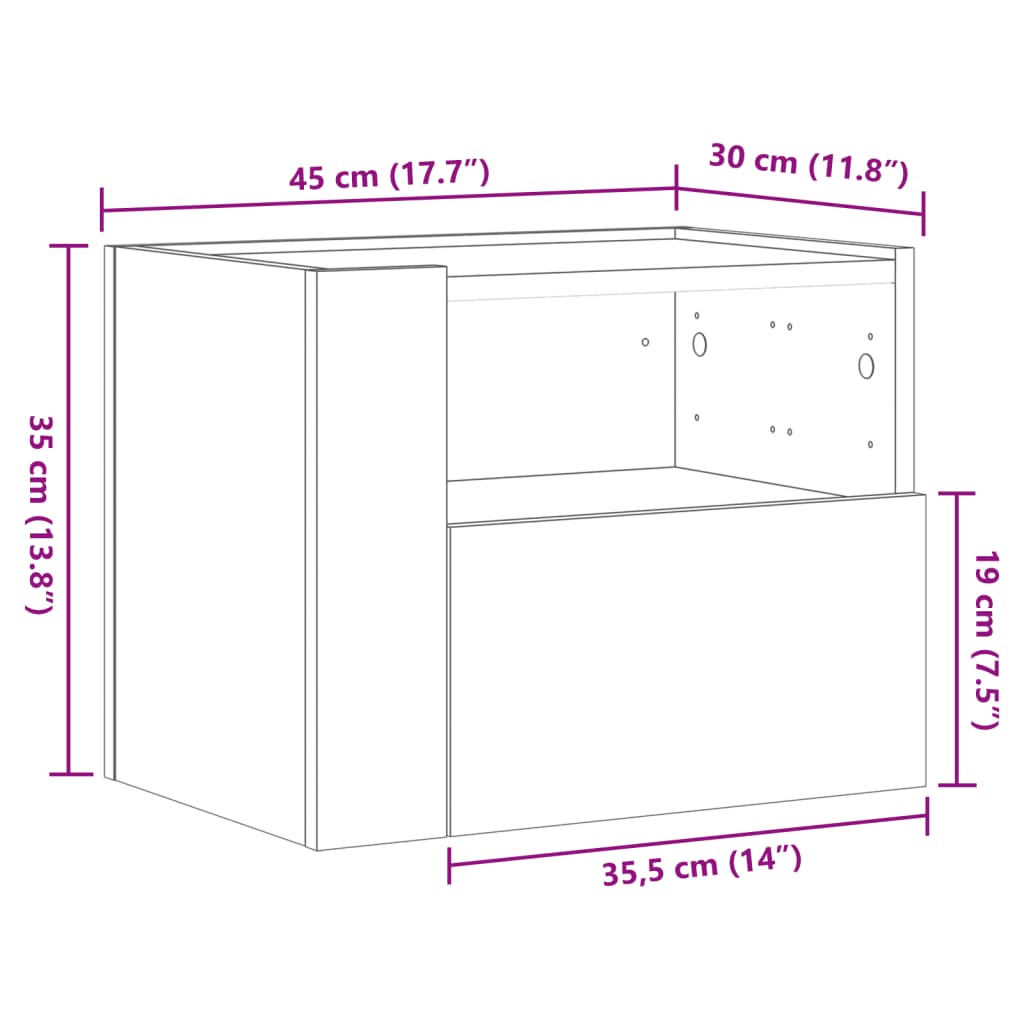 Veggmonterte nattbord 2 stk hvit 45x30x35 cm