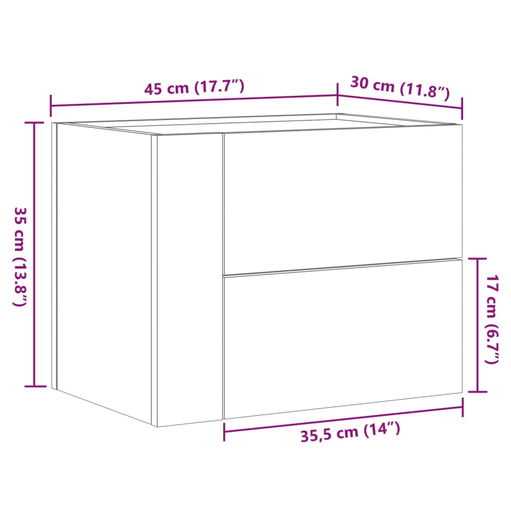 Veggmonterte nattbord 2 stk brun eik 45x30x35 cm