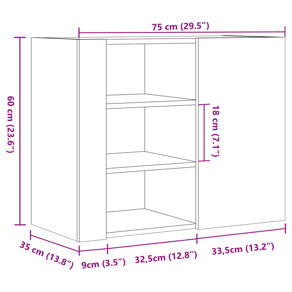 Veggskap betonggrå 75x35x60 cm konstruert tre