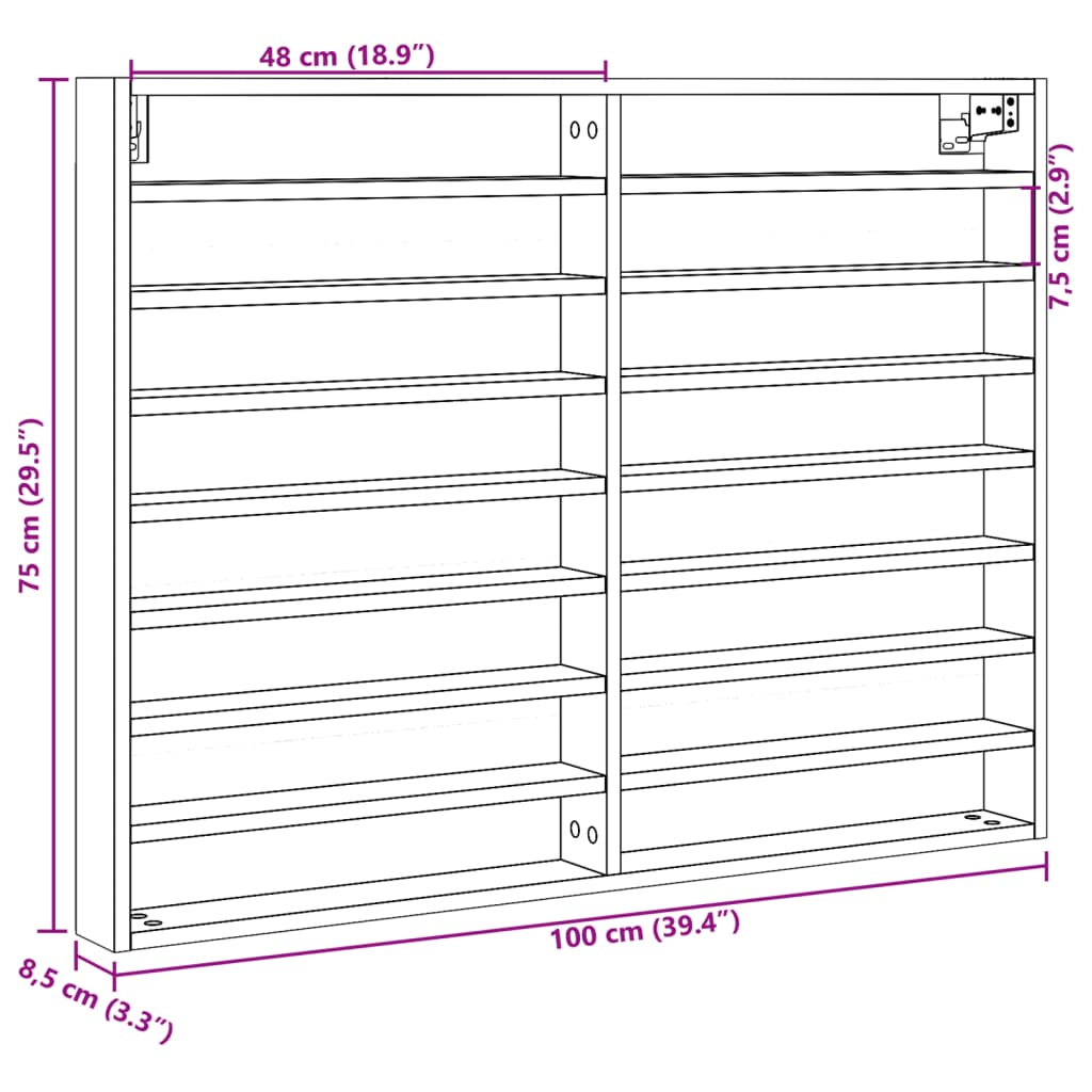 Vitrineskap svart 100x8,5x75 cm konstruert tre