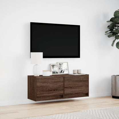 TV Veggskap med LED brun eik 100x31x35 cm