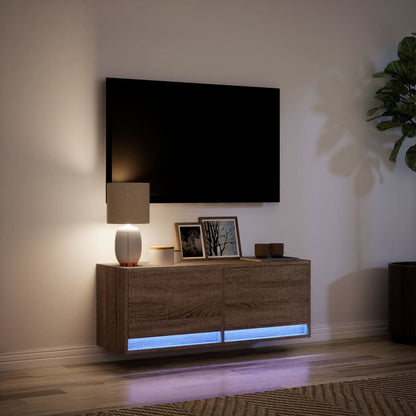 TV Veggskap med LED brun eik 100x31x35 cm