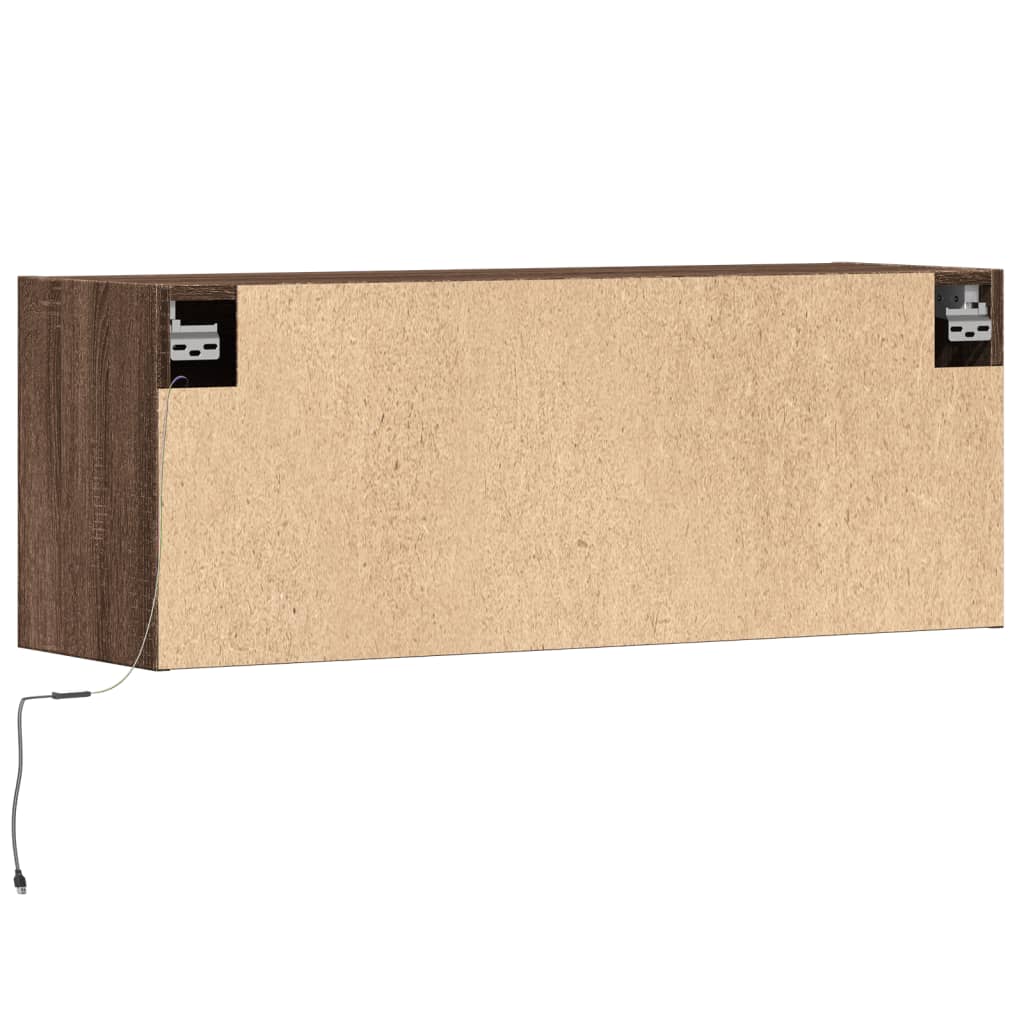 TV Veggskap med LED brun eik 100x31x35 cm