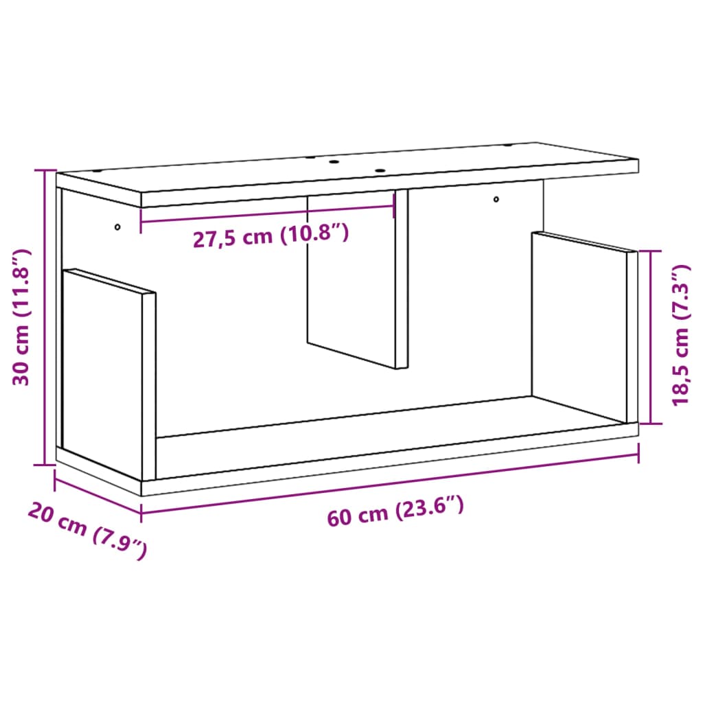 Veggskap 60x20x30 cm svart konstruert tre