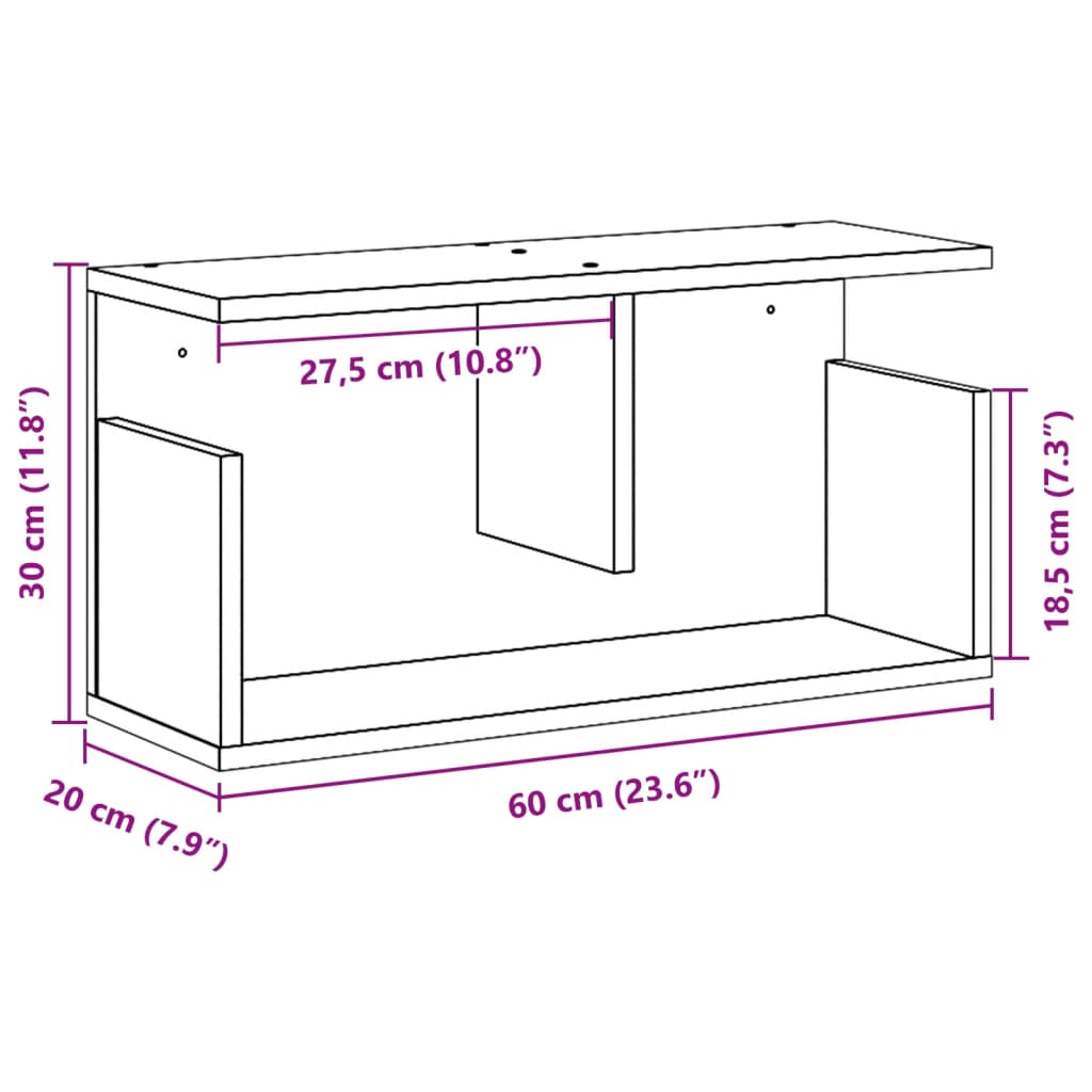 Veggskap 60x20x30 cm røkt eik konstruert tre