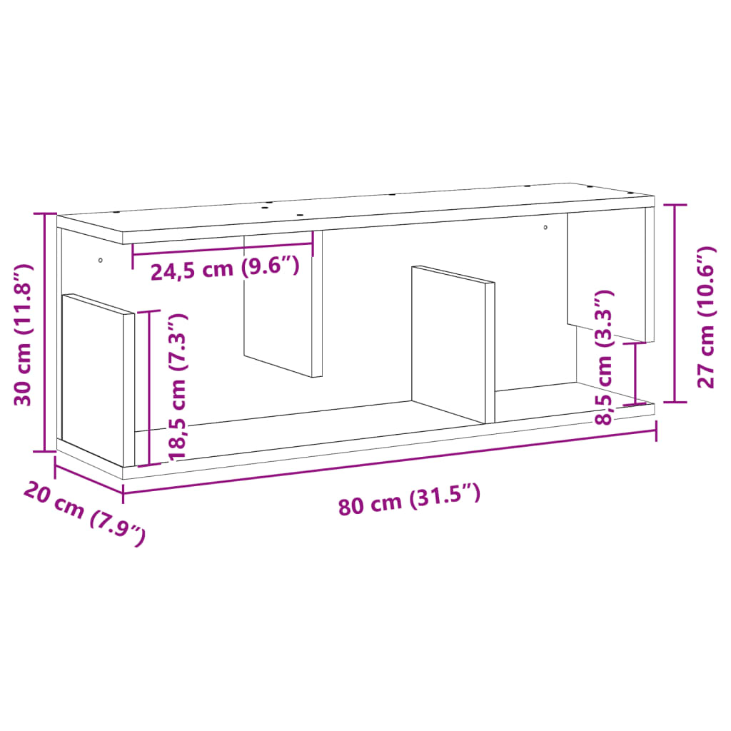 Veggskap 80x20x30 cm svart konstruert tre