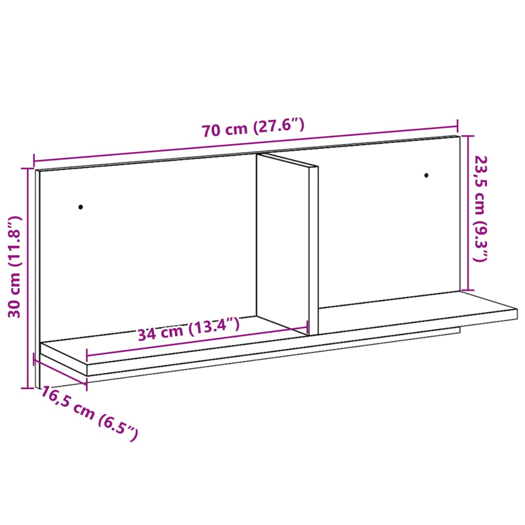 Veggskap 70x16,5x30 cm betonggrå konstruert tre