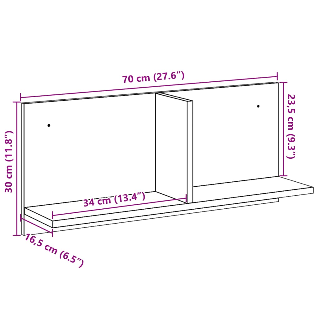 Veggskap 70x16,5x30 cm gammelt tre konstruert tre