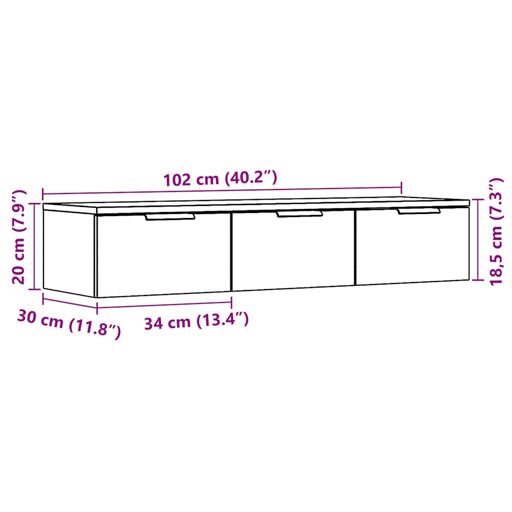 Veggskap artisan eik 102x30x20 cm konstruert tre